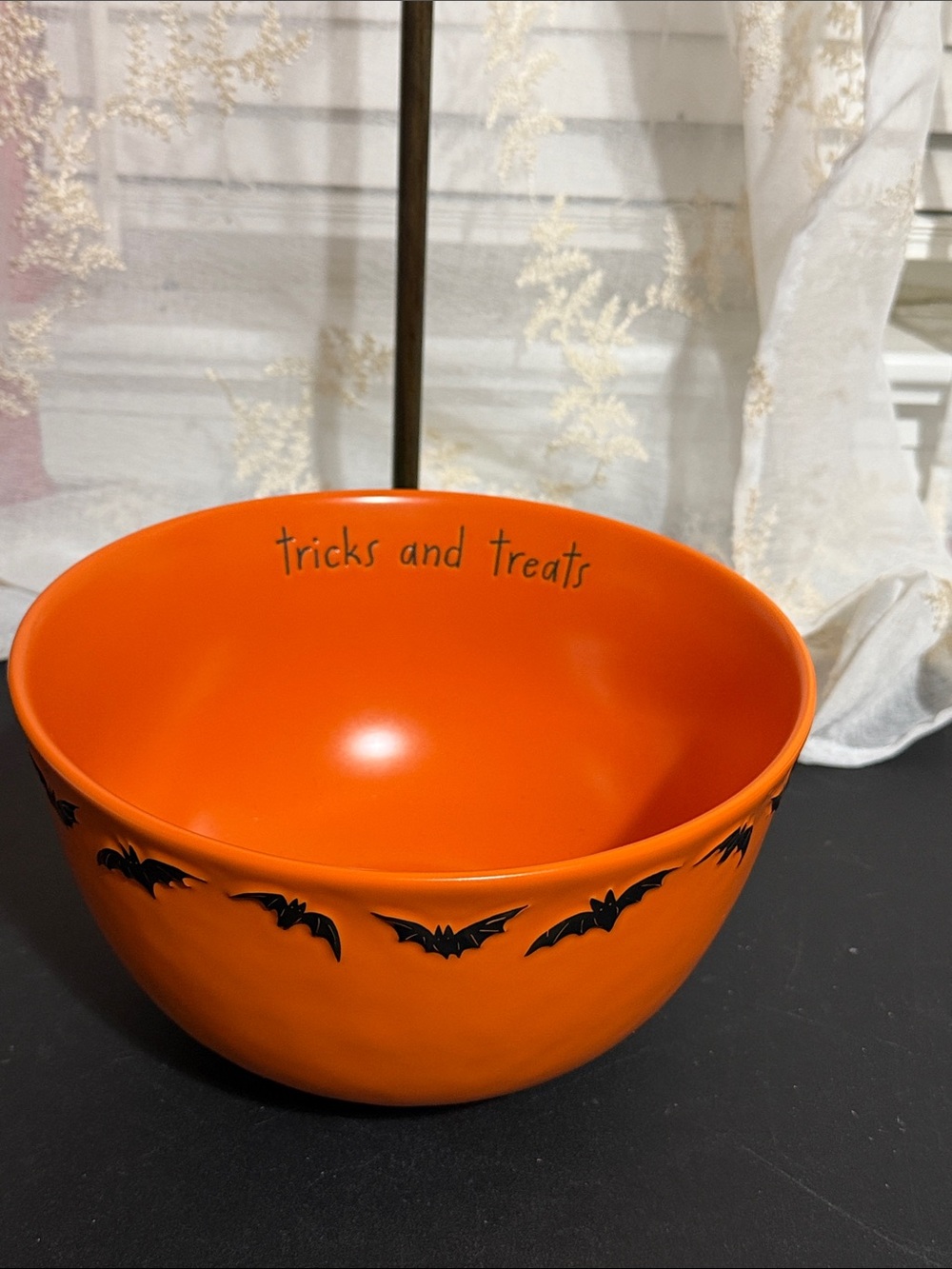 Rae Dunn Halloween bat tricks and treat candy bowl